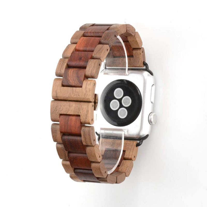 Kinobo Wooden Watch Band Compatible with Apple Watch,Natural Hardwood Watch Strap Thickened Wrist Bracelet for iWatch Series 8,7, 6, 5, 4, 3, 2, 1, Sport, Edition (Walnut + Sandal--42/44/45mm) - Image 4